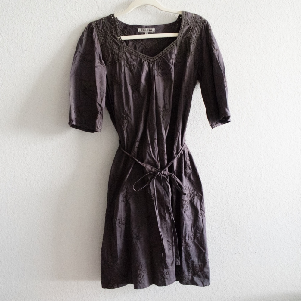 Jigsaw Crochet Gray Embroidered Dress Women's S
